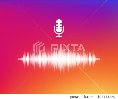 Voice Assistant concept. Voice recognition. Sound wave with imitation of voice, sound and microphone. Personal assistant and voice recognition concept. Vector illustration. Voice Assistant concept. Voice recognition. Sound wave with imitation of voice, sound and microphone. Personal assistant and voice recognition concept. Vector illustration. 102413820