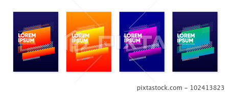 Minimalist hipster colored frame design. Geometric halftone line gradient. Frame for text and design. Modern art graphic. Design of gift cards, flyers and brochures. Vector Illustration. 102413823