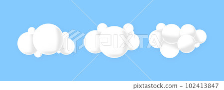 White 3D clouds isolated on a blue background. Soft round icon of fluffy clouds in the blue sky. Vector Illustration. 102413847