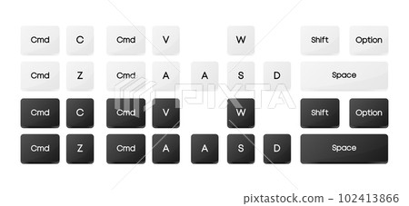 Computer key combinations. Set of key combinations. Command set icons. Computer keyboard button set. Vector Illustration. Computer key combinations. Set of key combinations. Command set icons. Computer keyboard button set. Vector Illustration. 102413866