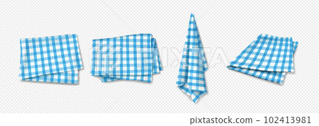 Realistic set of blue checkered cotton towels Realistic set of blue checkered cotton towels 102413981