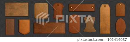 Brown leather labels and tags with stitches 102414087