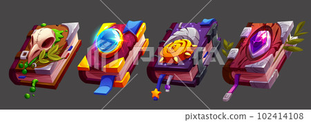 Cartoon set of magic spell books on background Cartoon set of magic spell books on background 102414108