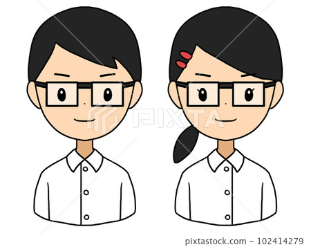 Illustration of a serious man and woman wearing glasses Illustration of a serious man and woman wearing glasses 102414279
