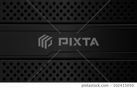 Abstract dark grey metallic black line cyber banner on circle mesh pattern design modern luxury futuristic technology background vector 102415050