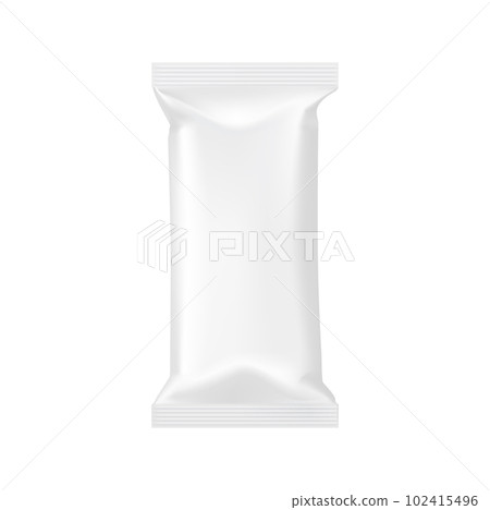 Polymer and paper package 3d vector mockup. Chocolate bar, candy, food snack pack, blank realistic packaging for branding and showcasing production. Isolated vector closed foil sachet container Polymer and paper package 3d vector mockup. Chocolate bar, candy, food snack pack, blank realistic packaging for branding and showcasing production. Isolated vector closed foil sachet container 102415496