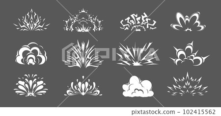 Cartoon bomb explosion, comic clouds and boom blast effects, vector explosive icons. Bombs explode clouds or TNT dynamite detonation bangs with shot trails, pop puffs and burst crack clouds Cartoon bomb explosion, comic clouds and boom blast effects, vector explosive icons. Bombs explode clouds or TNT dynamite detonation bangs with shot trails, pop puffs and burst crack clouds 102415562