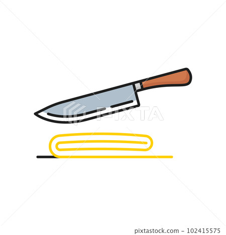 Chinese pasta noodles cut by knife isolated color line icon. Vector asian food noodles cooking, homemade dough for ramen, udon, stir fry pasta 102415575