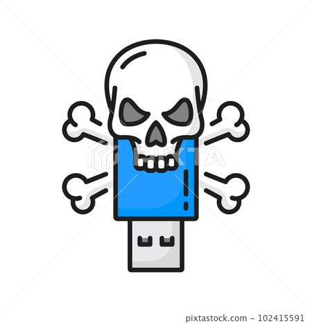 Computer virus on flash drive, danger of infection with malicious programs, viruses color line icon. Vector malware virus danger, skull head 102415591