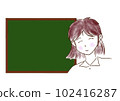 Illustration of a smiling young woman with a blackboard 102416287