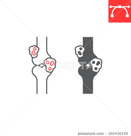 Bone cancer line and glyph icon, oncology and medicine, osteogenic sarcoma vector icon, vector graphics, editable stroke outline and solid sign, eps 10. 102416330