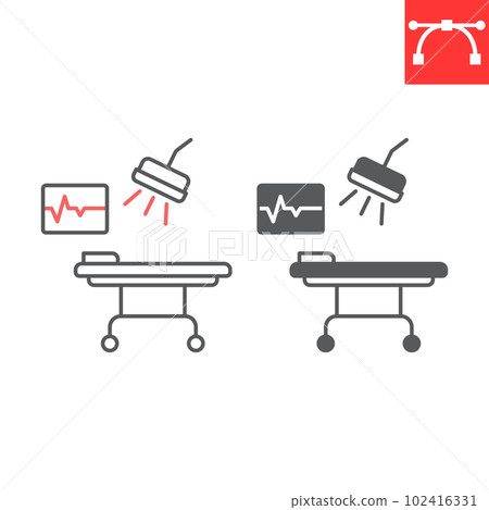 Operating hospital room line and glyph icon, oncology and surgery, operating table vector icon, vector graphics, editable stroke outline and solid sign, eps 10. Operating hospital room line and glyph icon, oncology and surgery, operating table vector icon, vector graphics, editable stroke outline and solid sign, eps 10. 102416331