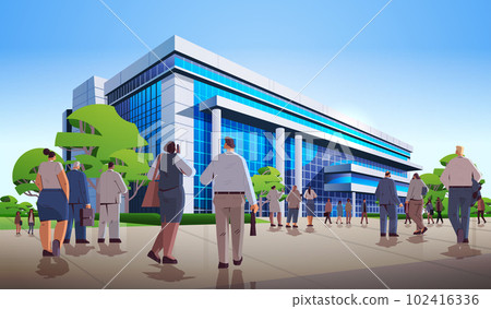 people group standing near governmental or business center building mix race men women crowd walking city street 102416336