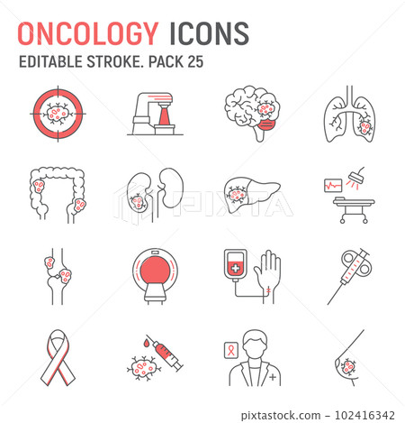 Oncology line icon set, medical collection, vector graphics, logo illustrations, cancer therapy vector icons, medicine signs, outline pictograms, editable stroke Oncology line icon set, medical collection, vector graphics, logo illustrations, cancer therapy vector icons, medicine signs, outline pictograms, editable stroke 102416342