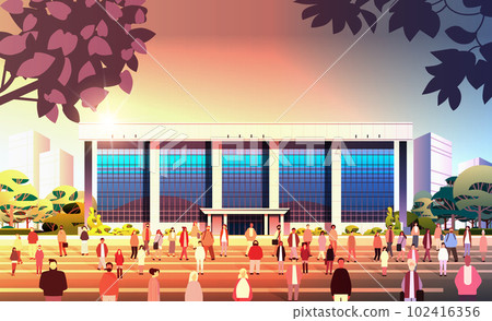 people group standing near governmental or business center building mix race men women crowd walking city street 102416356