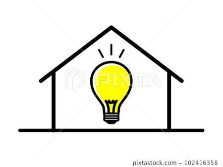 Cartoon of a house and a light bulb / home power generation Cartoon of a house and a light bulb / home power generation 102416358