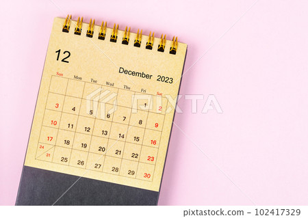 The December 2023 Monthly desk calendar for 2023 year made from craft paper on beautiful background. 102417329