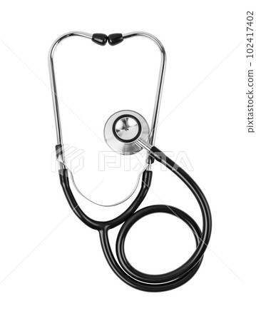 The Black stethoscope isolated on a white background, Save clipping path. 102417402