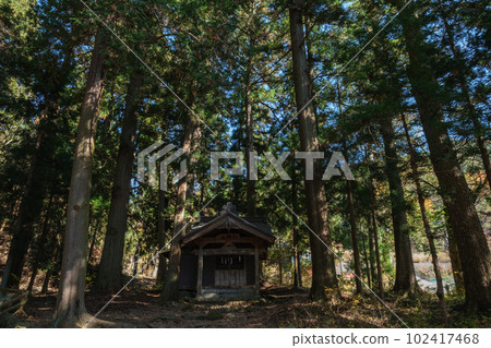 河口淺間神社 山宮神社矗立在寧靜的杉樹林中 山梨縣富士河口湖町 河口淺間神社 山宮神社矗立在寧靜的杉樹林中 山梨縣富士河口湖町 102417468