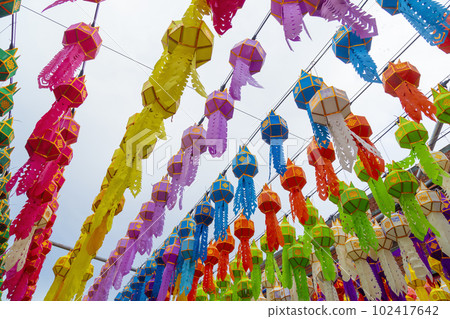 colourful lanterns in Yee Peng Lantern Festival at Wat Phra That Hariphunchai in Lamphun, Thailand. colourful lanterns in Yee Peng Lantern Festival at Wat Phra That Hariphunchai in Lamphun, Thailand. 102417642