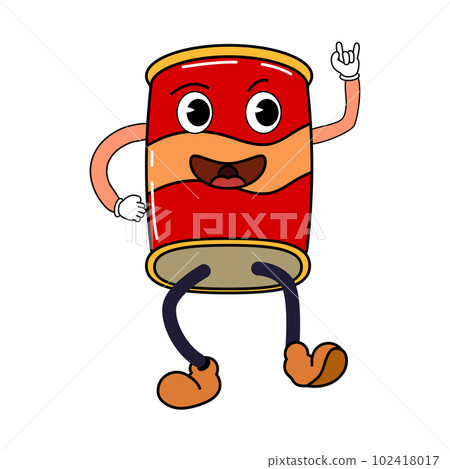 Groovy funny can, bottle cartoon character, vintage hippie 70s. Doodle comic bright character Groovy funny can, bottle cartoon character, vintage hippie 70s. Doodle comic bright character 102418017