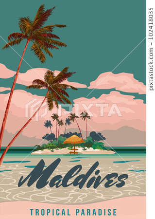 Maldives travel poster tropical resort vintage Maldives travel poster tropical resort vintage 102418035