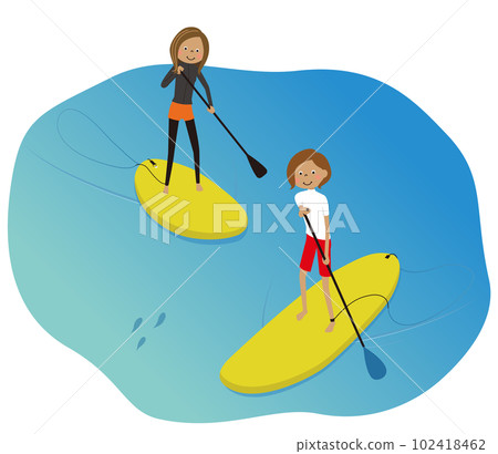 Young women doing SUP Young women doing SUP 102418462