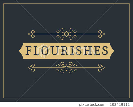 Flourishes calligraphic vintage ornamental background. Vector luxury invitation, restaurant menu or royalty certificate. Golden ornate page with swirls and vignettes elements 102419111