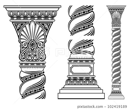 Oriental twisted antique seamless engraved column pattern 102419189