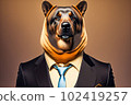 Portrait of a funny bear in a business suit and tie, symbolizes a serious boss, an official. 3D-rendering 102419257