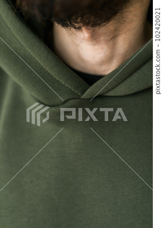 Close-up of cotton sweatshirt fabric texture clothes - design clothes tailoring and youth fashion concept Close-up of cotton sweatshirt fabric texture clothes - design clothes tailoring and youth fashion concept 102420021