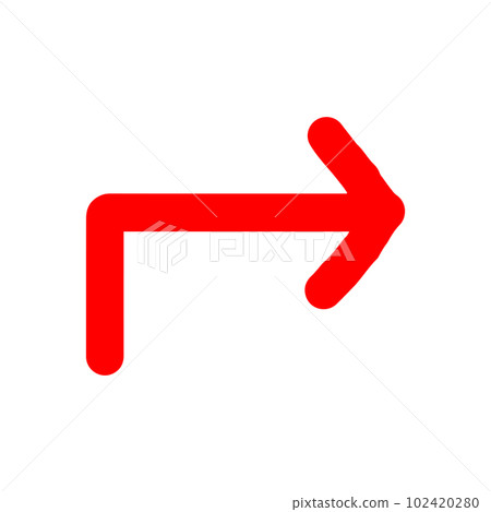 Hand-drawn thick arrow _ bend at right angle _ red 102420280