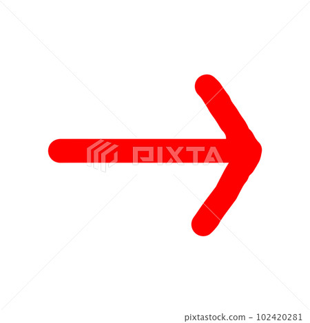 Hand-drawn thick arrow _ rightward short _ red 102420281