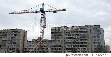 Kiev, Ukraine June 22, 2020: Dismantled residential apartment building after a gas explosion in the city of Kiev Kiev, Ukraine June 22, 2020: Dismantled residential apartment building after a gas explosion in the city of Kiev 102422445