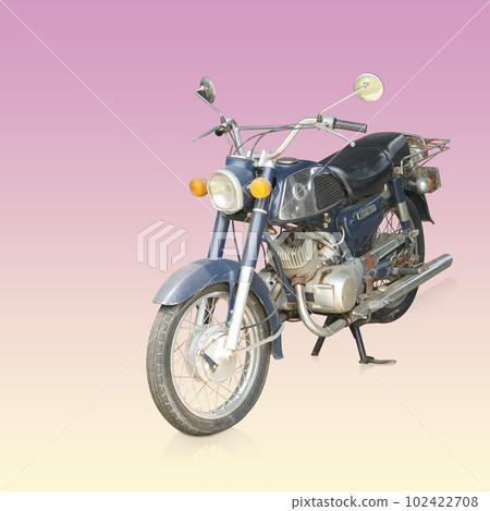 old and dirty motorcycle on gradient pink and cream background, object, transport, ancient, antique, fashion, copy space 102422708