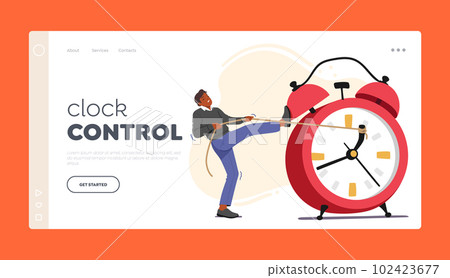 Clock Control Landing Page Template. Man Struggles To Reverse Direction Of Oversized Alarm Clock Arrows Clock Control Landing Page Template. Man Struggles To Reverse Direction Of Oversized Alarm Clock Arrows 102423677