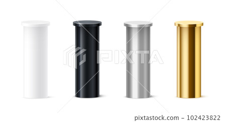 3d podium stands set for product display, realistic cylinder platform pedestal for awards 102423822