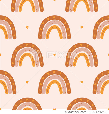 Boho Rainbows Pattern. Vector seamless pattern of pastel color in boho style. Vector illustration 102424252