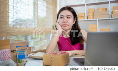Small business owners are stressed and worried about canceled items and damaged in shipping, Business and financial losses, Disappointed, Fail, Discouraged, Fall stress, Fatigue, Sad. Small business owners are stressed and worried about canceled items and damaged in shipping, Business and financial losses, Disappointed, Fail, Discouraged, Fall stress, Fatigue, Sad. 102424903