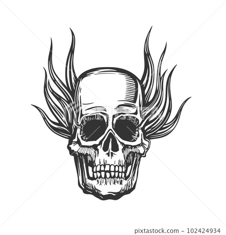 Hand drawn burning skull. Vector illustration 102424934