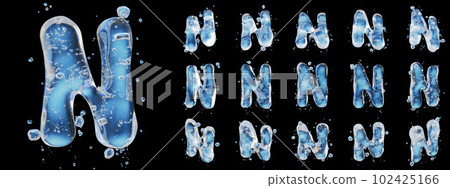 Water splashes letter isolated on white background. Abstract liquid font. 102425166
