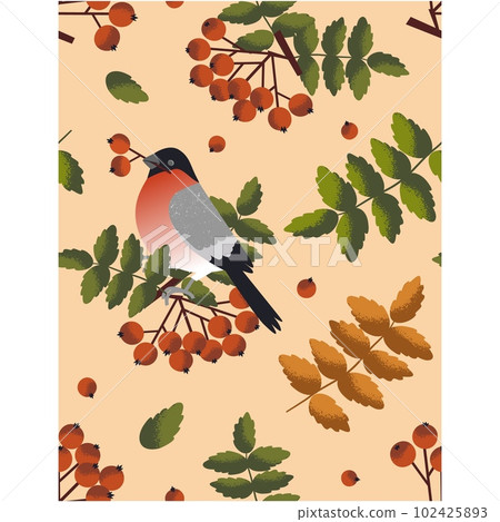 Autumn vector seamless pattern with bullfinch bird Autumn vector seamless pattern with bullfinch bird 102425893