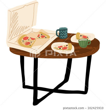 Table with pizza served for two vector icon Table with pizza served for two vector icon 102425910