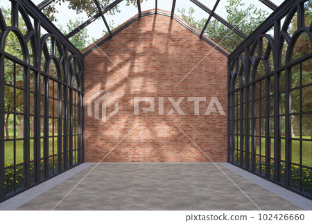 Industrial loft style transparent empty room interior with blank brick wall for copy space 3d render 102426660