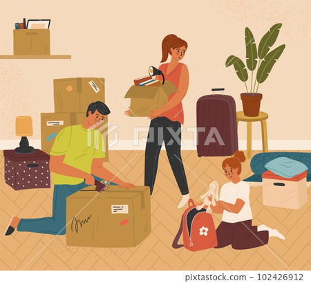 People moving to new house with things and home Vector Image