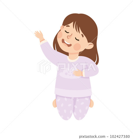 Little Girl Praying Sitting on the Floor with Bended Knees Vector Illustration Little Girl Praying Sitting on the Floor with Bended Knees Vector Illustration 102427380