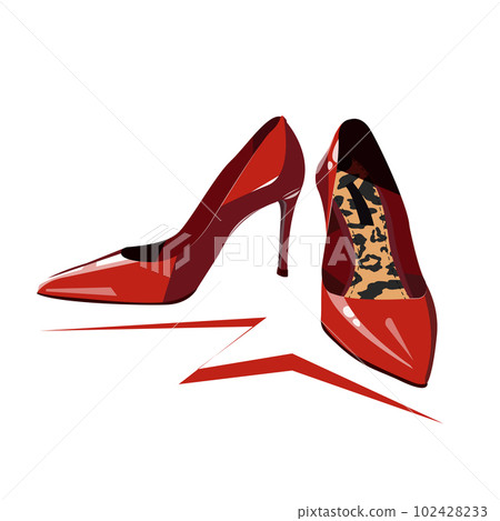 Fashionable red women s shoes with high heels and leopard insole. Fashionable red women s shoes with high heels and leopard insole. 102428233