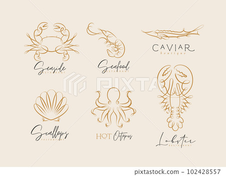 Filigree swirl sea creatures labels brown beige 102428557