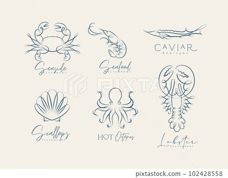 Filigree swirl sea creatures labels grey 102428558