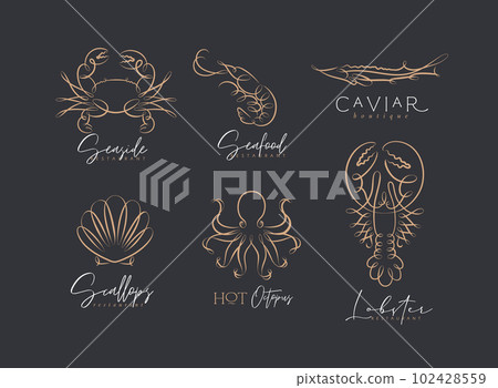 Filigree swirl sea creatures labels black Filigree swirl sea creatures labels black 102428559